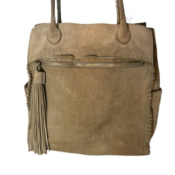 HOBO Sandy Nutmeg Brown Lure Suede Boho Hobo Shoulder Bag Tassel Snap Closure - Picture 2 of 16